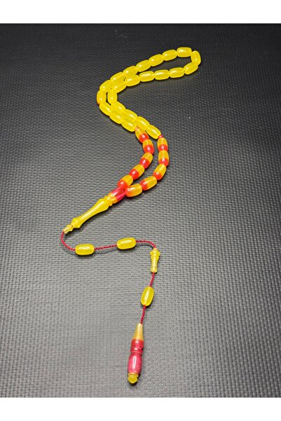 EnazStore Yellow Red Double Color Crafted Crimped Amber Prayer Beads