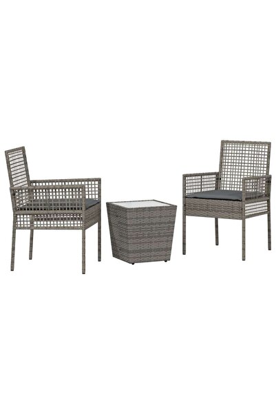 vidaxl Set Bistro de Grădină 3 pcs Gri poliratan