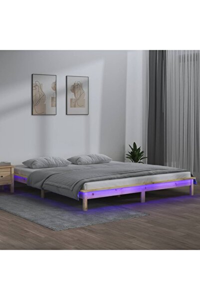 Concept Cadru de pat cu LED, Super King 6FT, 180x200 cm, lemn masiv