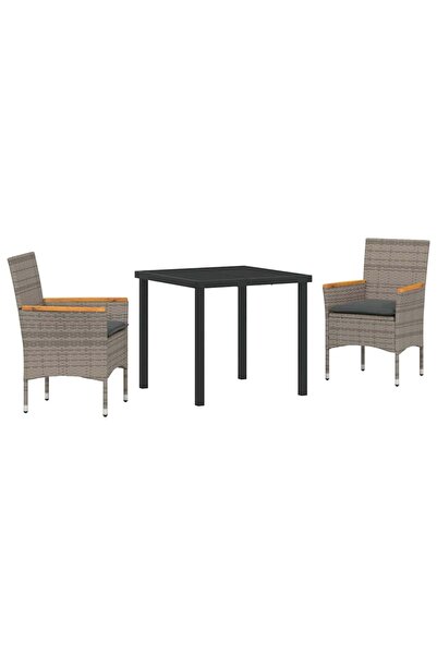 vidaxl Set de masă pentru grădină cu pernă 3 pcs Gri poliratan