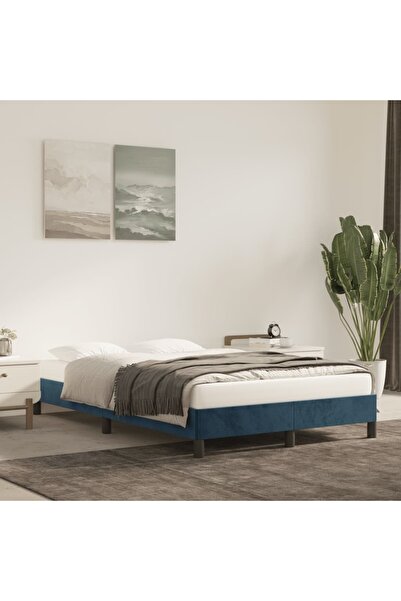 Concept Cadru de pat, albastru închis, 120x200 cm, catifea