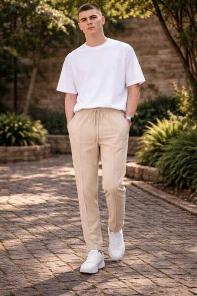 ANATOLIATEKSTILE Men's Casual Pants – Elastic Waist with Drawstring, Comforta...