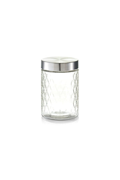 zeller Food Storage Container, Glass/Metal, 1200 ml, Transparent/Silver