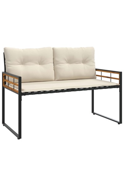 vidaxl Bancă cu strat din lemn cu pernă Simplu Crem 114 x 55 x 77 cm