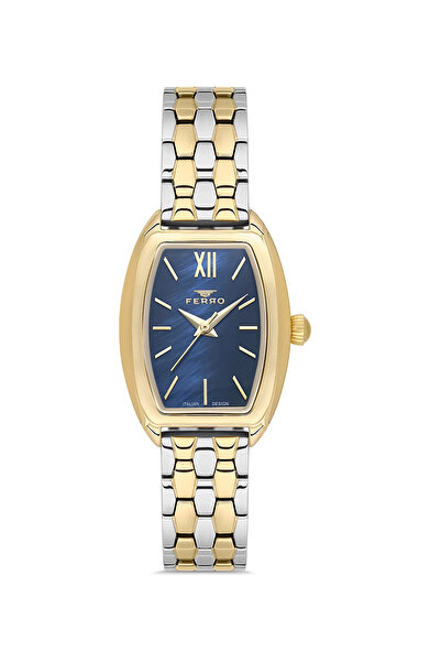 FERRO ساعة يد نسائية بسوار فولاذي أصفر وفضي FL21769A-D3 3ATM مقاوم للماء ضمان...