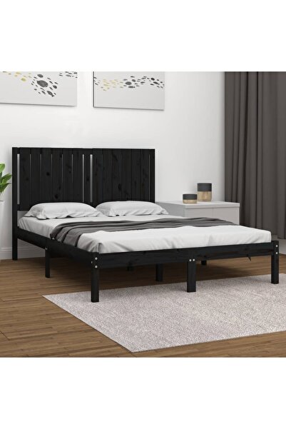 Concept Σκελετός κρεβατιού, μαύρο, 140x190 cm, μασίφ ξύλο πεύκου