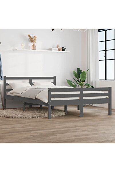 Concept Cadru de pat King Size 5FT, gri, 150x200 cm, lemn masiv