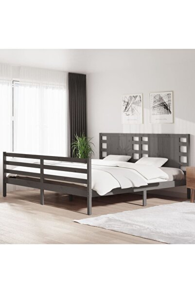 Concept Σκελετός κρεβατιού, γκρι, 200x200 εκ., μασίφ ξύλο πεύκου