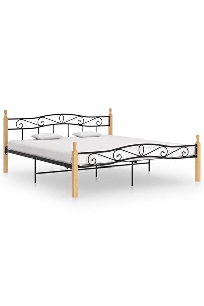 Concept Рамка за легло, черна, 200x200 см, метал и масивна дъбова дървесина