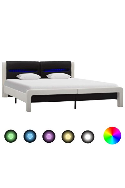 Concept Cadru de pat cu LED, alb și negru, 120x200 cm, piele ecologică