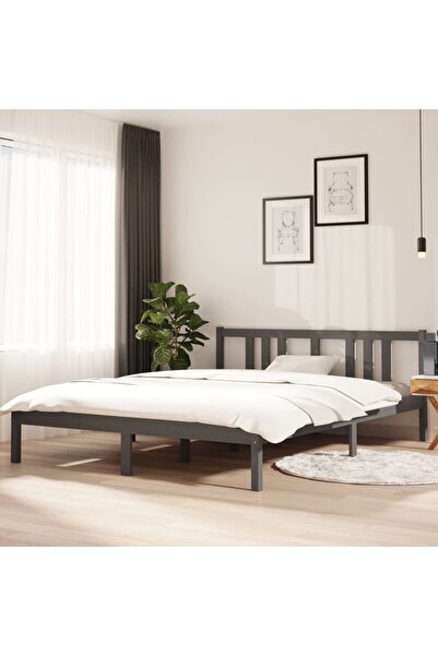 Concept Σκελετός κρεβατιού Μεγάλο μέγεθος 5FT, γκρι, 150x200 εκ., μασίφ ξύλο