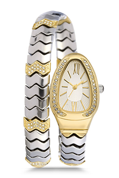 Newera Watch Snake Model Smoked Color Stone Detailed Women's Wristwatch