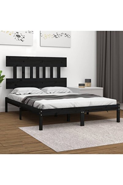 Concept Σκελετός κρεβατιού, μαύρο, 200x200 εκ., μασίφ ξύλο