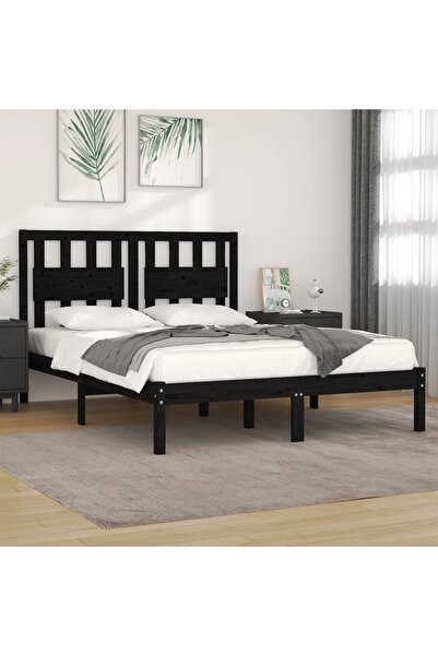 Concept Cadru de pat, negru, 200x200 cm, lemn masiv de pin