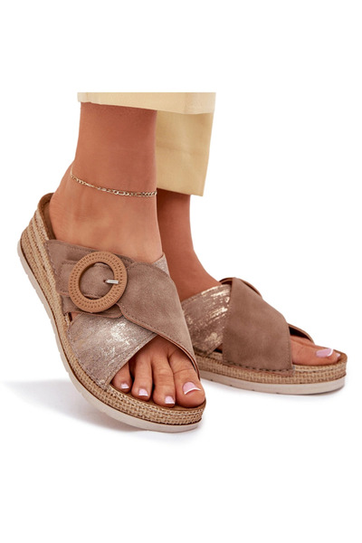 Inblu Sandale cu platformă pentru femei cu cataramă decorativă maro RV000012 38