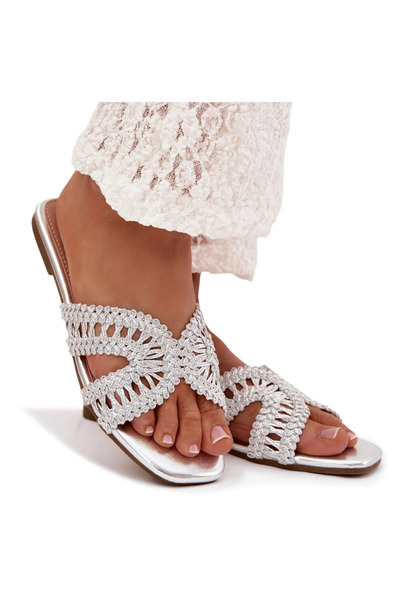 BOTO Sandale plate argintii pentru femei Fariella 39