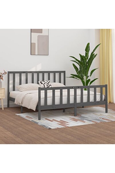 Concept Cadru de pat, gri, 200x200 cm, lemn masiv