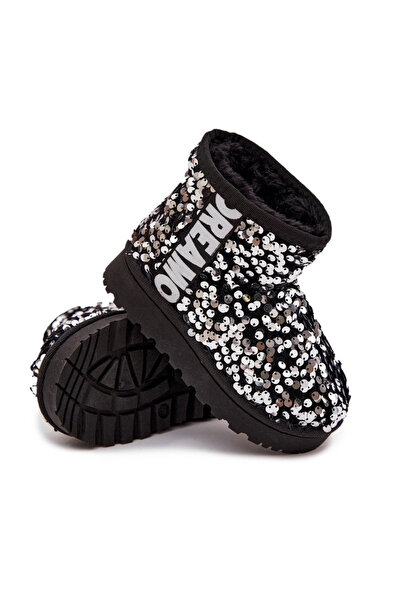 BOTO Kids Snow Boots insulated with Sequins Black-Silver ERebbica 35