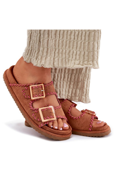 BOTO Sandale damă cu catarame și cusături decorative Camel Visley 40