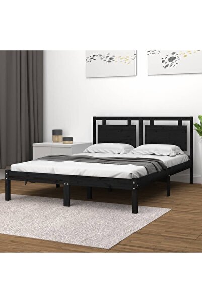 Concept Σκελετός κρεβατιού, μαύρο, 200x200 εκ., μασίφ ξύλο