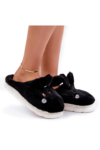 BOTO Furry Slippers With Bunny Motif Black Natasha 40/41