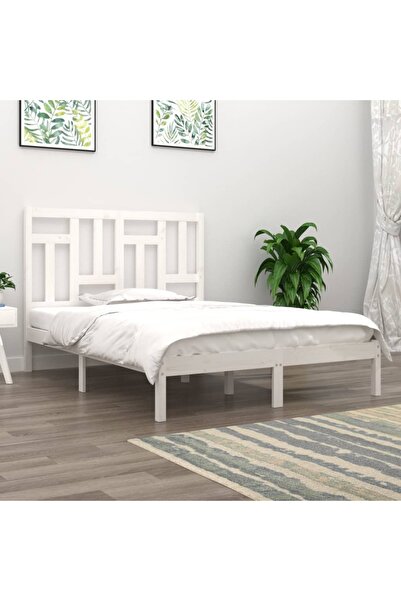 Concept Cadru de pat, alb, 140x200 cm, lemn masiv de pin