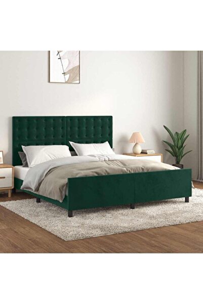 Concept Cadru de pat cu tăblie, verde închis, 160x200 cm, catifea