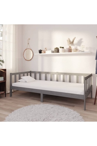 Concept Κρεβάτι ημέρας με στρώμα, γκρι, 90x200 cm, μασίφ ξύλο πεύκου