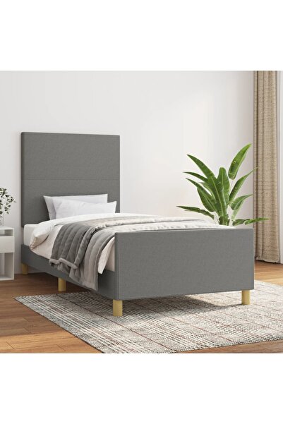 Concept Cadru de pat cu tăblie, gri închis, 90x190 cm, textil