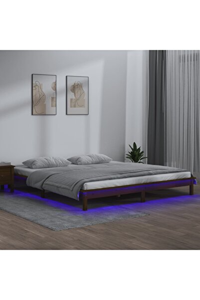 Concept Σκελετός κρεβατιού με LED, καφέ μελί, 160x200 cm, μασίφ ξύλο