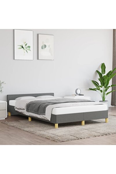 Concept Cadru de pat cu tăblie, gri închis, 120x200 cm, textil