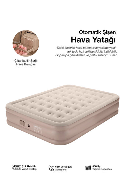 Kensa Çift Kişilik Şişme Yatak Ortopedik 40 cm Yüksek 450 kg Taşıma Kapasitel...