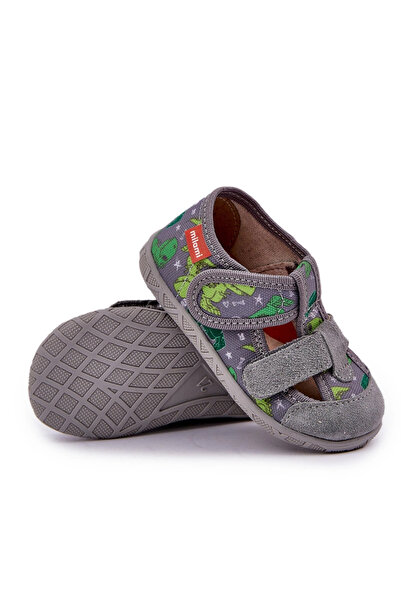 MILAMI Papuci pentru copii cu velcro în dinozauri gri-verde Reathiana 27