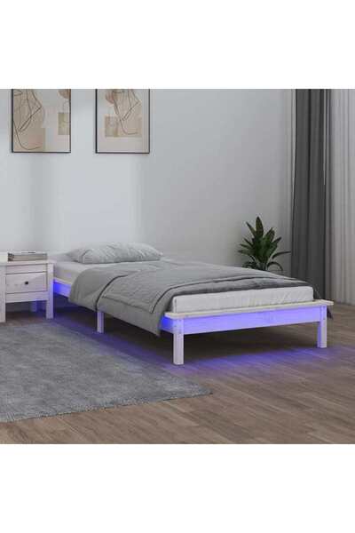 Concept Cadru de pat cu LED Single 3FT, alb, 90x190 cm, lemn masiv