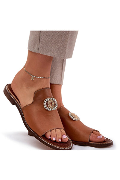 Zazoo Papuci eleganți din piele pentru femei cu decorațiuni 3008 Camel 37