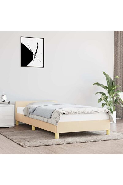 Concept Σκελετός κρεβατιού με κεφαλάρι, κρεμ, 90x190 cm, ύφασμα