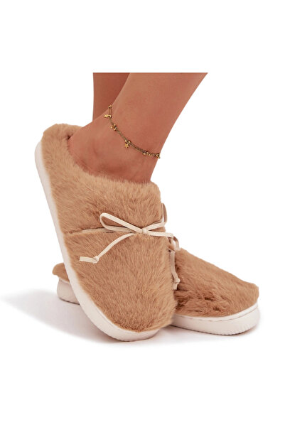 BOTO Papuci de casă cu blană și fundă Camel Minella 38/39