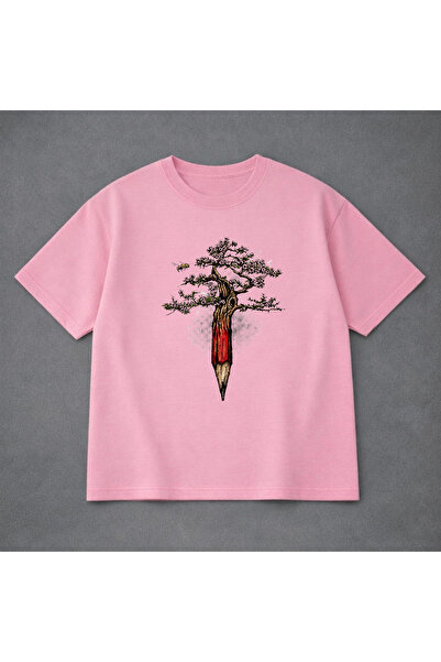 VODEXA Tricou oversize unisex, imprimat cu PENCIL TREE, 100% bumbac, croială ...