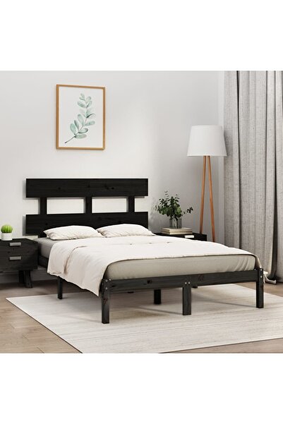 Concept Σκελετός κρεβατιού, μαύρο, 200x200 εκ., μασίφ ξύλο