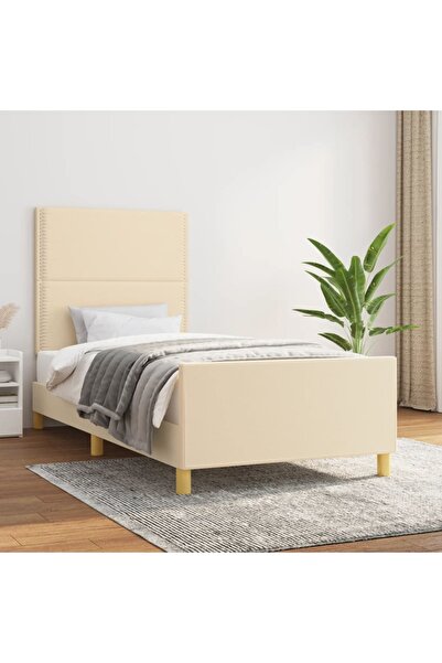 Concept Σκελετός κρεβατιού με κεφαλάρι, κρεμ, 100x200 εκ., ύφασμα