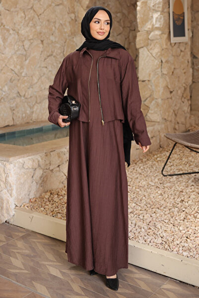 İmajButik Brown Jacket Combination Dress