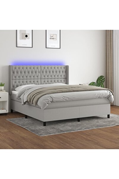 Concept Κρεβάτι με ελατήρια, στρώμα και LED, ανοιχτό γκρι, 160x200 cm, ύφασμα