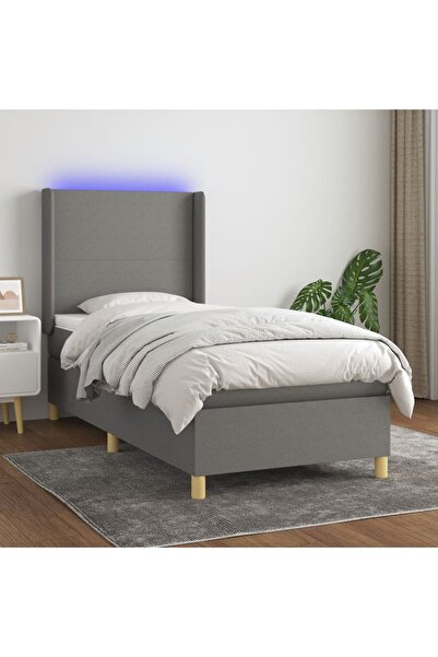 Concept Κρεβάτι με ελατήρια, στρώμα και LED, σκούρο γκρι, 100x200 cm, ύφασμα