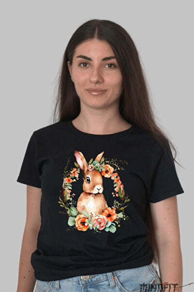 GILDAN Happy Easter T-Shirt Bunny Among Flowers