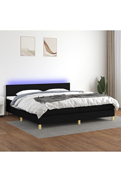 Concept Pat cu arcuri, saltea și LED, negru, 200x200 cm, textil