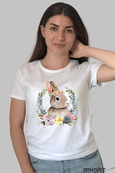 GILDAN Happy Cute Bunny T-Shirt In Flower Crown