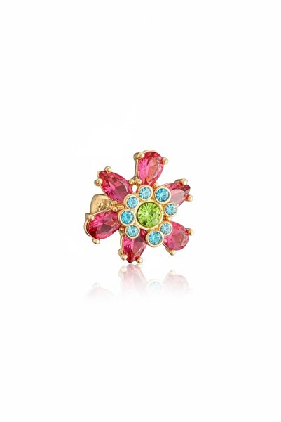 TAKIŞTIR Altın Renk Çiçek Figürlü Taşlı Ear Cuff Küpe (Tek)
