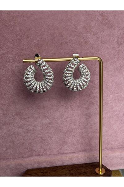 ANKA JEWELLRY Zircon Stone Drop Model Women's Silver Color Earrings