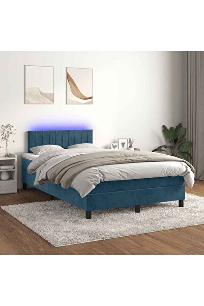 Concept Pat cu arcuri, saltea și LED, albastru, 120x200 cm, catifea