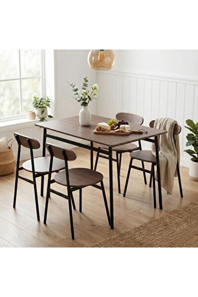 Selgot Set masă cu 4 scaune pentru living, bucătărie, OSLO, culoare maro deschis